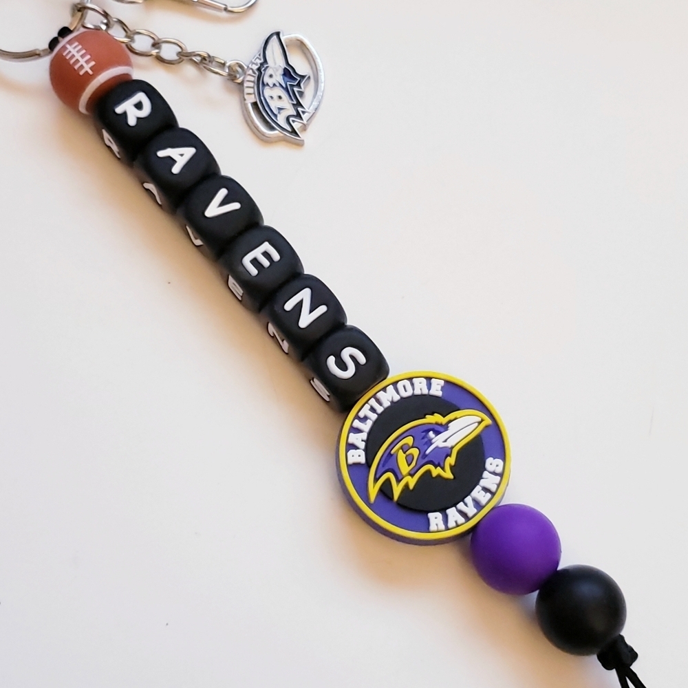 Handmade Ravens Beaded Silicone Focal Bead Keychain